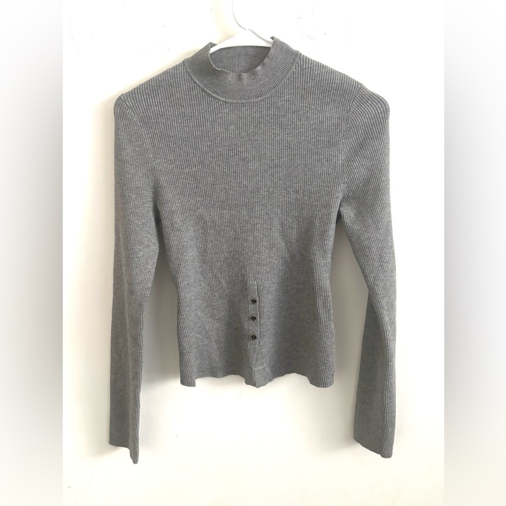 Kuose Sweater Women’s S Ribbed Knit Mock Neck Gray coquette Soft Girl Slim fit